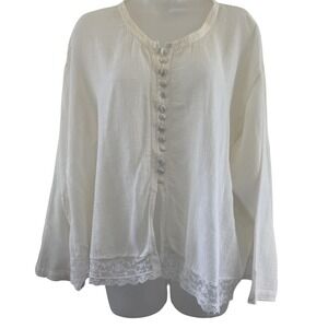 Vintage Victorias Secret Country‎ Shirt Womens 10 White Lace Trim Button Front